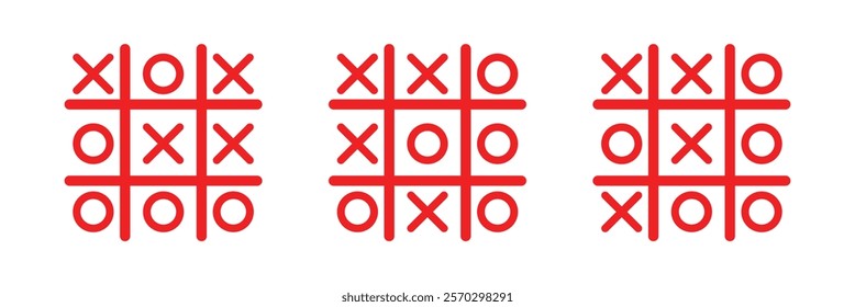 Tic tac toe xo game hand drawn grid doodle template vector illustration set isolated background. Game tic tac toe icon.