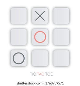 Tic tac toe XO icon on White Pads with shadow. Noughts and crosses board game icon isolated.