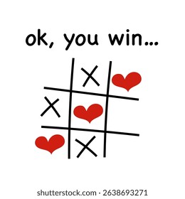 Tic tac win icon. Heart cross symbol. Vector game emblem. Red black design.
