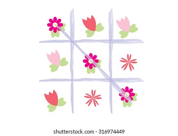 Tic tack toe table with colorful flowers