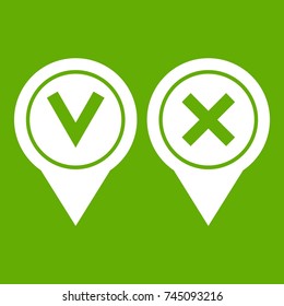 Tick affirmative and negative icon white isolated on green background. Vector illustration