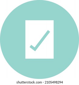 tick of approval icon vector. Simple tick shape on white paper document page. Checklist or to do list symbol. 