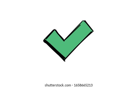 Tick approval symbol, hand drawn checkmark.