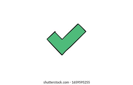 Tick approval symbol, hand drawn checkmark.