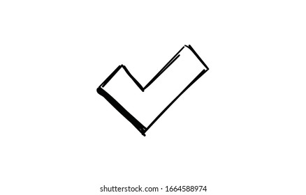 Tick approval symbol, hand drawn checkmark.