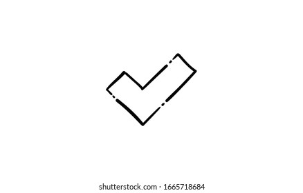 Tick approval symbol, hand drawn checkmark.