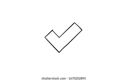 Tick approval symbol, hand drawn checkmark.