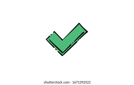 Tick approval symbol, hand drawn checkmark.