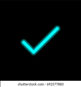Tick blue glowing neon ui ux icon. Glowing sign logo vector