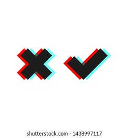 Tick ​​cross blurred in 3d flat style, vector illustration
