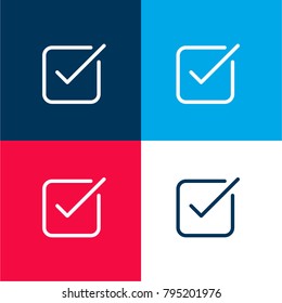 Tick box four color material and minimal icon logo set in red and blue