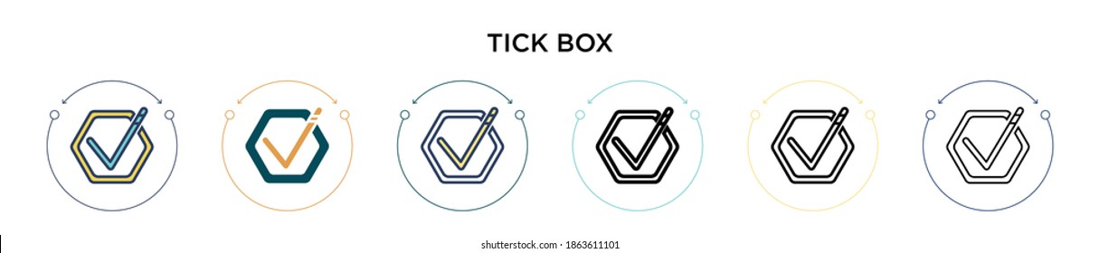 Tick-Box-Icon in gefüllt, dünne Linie, Umriss und Strich-Stil. Vektorgrafik von zwei farbigen und schwarzen Kästchen, Vektorsymbol-Designs kann für mobile, iPhone, web-basierte