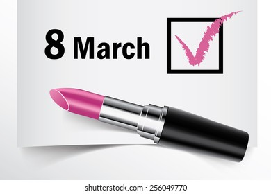 Tick box with lipstick, 8 March concept of woman choice vector