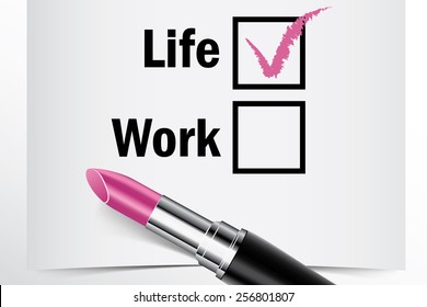 Tick box with lipstick, Life or Work concept of woman choice vector