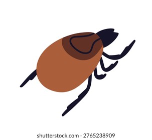 Tick bug. Bloodsucker insect icon. Outdoor mite, parasite. Bloodsucking pest. Small ixodes ricinus, encephalitis carrier, top view. Flat vector illustration isolated on white background