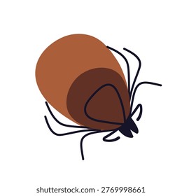 Tick bug. Bloodsucker insect icon. Outdoor mite, parasite. Bloodsucking pest. Small ixodes ricinus, encephalitis carrier, top view. Flat vector illustration isolated on white background