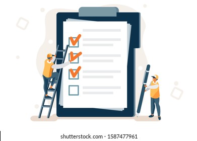 Tick business questionnaire on clipboard. Marks to search a solution or inspiration. New report scheduling, document filling with a pen. Ideas on a list, creative check as human creativity concept