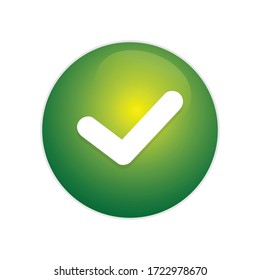Tick Button. Grün glänzender Knopf mit Tick-Zeichen. Ausfahrt Green Circle Web Glossy Icon. Markieren Sie die Schaltfläche für das richtige Zeichen.