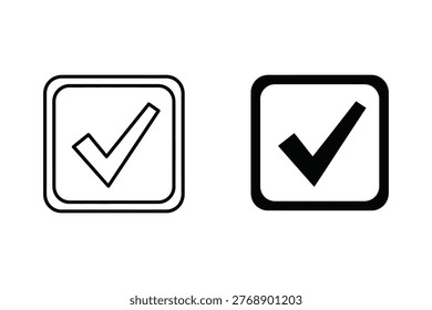 Tick Check Mark Box Icons in Outline and Solid Vector Design