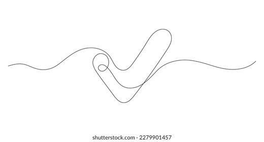 Tick, check mark continuous one line drawing. Approved and verification icon. Selection, control, choice right. Vector outline illustration