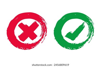 Marca, marca de verificación y marca de cruz 4 sobre un fondo blanco, Ilustración vectorial.