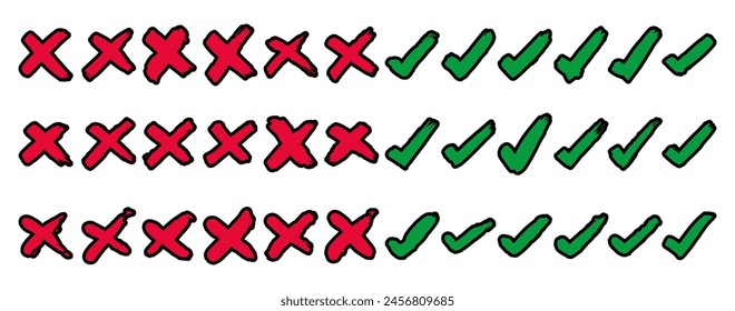Marca, marca de verificación y marca de la cruz colección 2 sobre un fondo blanco, Ilustración vectorial.