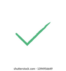 Tick check mark, hand drawn grunge brush style. Symbol of approval.