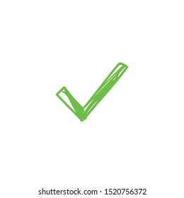 Tick check mark icon. Hand drawn doodle vector.