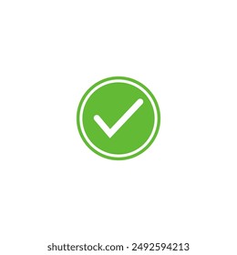 Ilustración vectorial de símbolo de signo de marca de verificación para aprobar o Aprobación en forma de círculo redondo verde aislado sobre fondo blanco