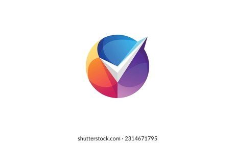 Tick or check mark or yes logo in round circle gradient color style