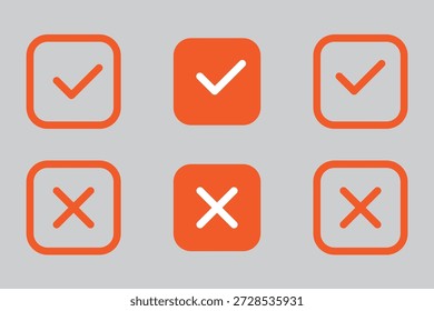 Conjunto de iconos de marca, marca de verificación, cruz y signo de exclamación Ilustración de stock