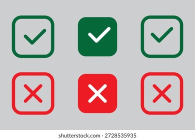Conjunto de iconos de marca, marca de verificación, cruz y signo de exclamación Ilustración de stock