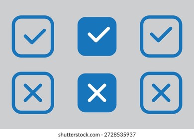 Conjunto de iconos de marca, marca de verificación, cruz y signo de exclamación Ilustración de stock