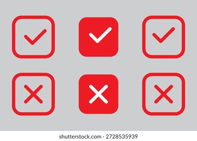 Conjunto de iconos de marca, marca de verificación, cruz y signo de exclamación Ilustración de stock