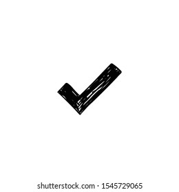 Tick checkmark doodle, approval symbol. Hand drawn check sketch.