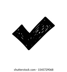 Tick checkmark doodle, approval symbol. Hand drawn check sketch.