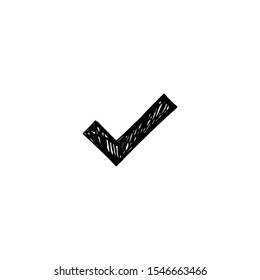 Tick checkmark doodle, approval symbol. Hand drawn check sketch.