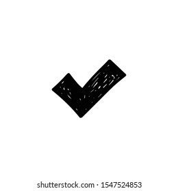 Tick checkmark doodle, approval symbol. Hand drawn check sketch.