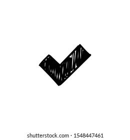 Tick checkmark doodle, approval symbol. Hand drawn check sketch.