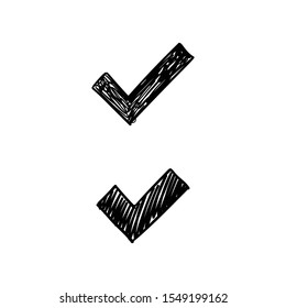 Tick checkmark doodle, approval symbol. Hand drawn check sketch.