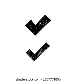 Tick checkmark doodle, approval symbol. Hand drawn check sketch.