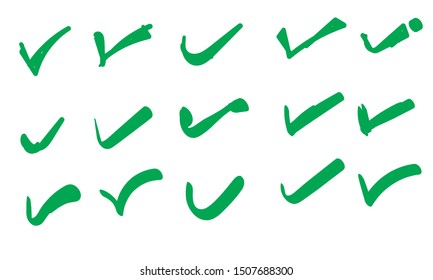 Tick checkmark, green approval check mark doodle handdrawn style