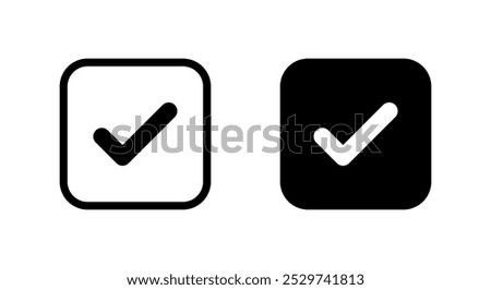 Tick, checkmark icon on black square. Check mark sign symbol