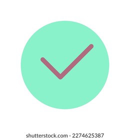 Tick in circle flat color ui icon. Approval checkmark symbol. Voting button in website. Simple filled element for mobile app. Colorful solid pictogram. Vector isolated RGB illustration