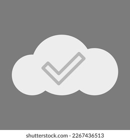 Tick in the cloud vector. Cloud service tick. Vector icon of a check mark on a gray background in a white cloud vector. Online voting design vector.