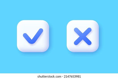 Tick and cross 3d vector icons on white background.