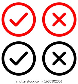 Tick et croise des panneaux noirs. Coche grise Icônes OK et X, isolées sur fond blanc. Des marques simples de conception graphique. Symboles du cercle OUI et NON bouton pour le vote, la décision, le web. Illustration vectorielle.