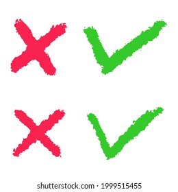 Tick and cross black signs. Gray checkmark OK and X icons, isolated on white background. Simple marks graphic design. Circle symbols YES and NO button for vote, decision, web. Vector illustration.
