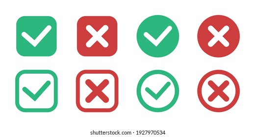 Tick ​​and cross brush icon set. Green YES and red NO signs vector collection.