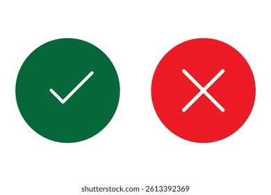 tick and cross button. set of green and red check box with yes and no sign. vector symbol on transparent background.